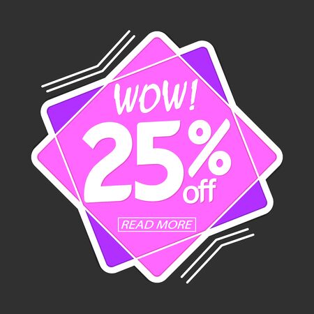 Sale 25% off tag, discount banner design template, vector illustration