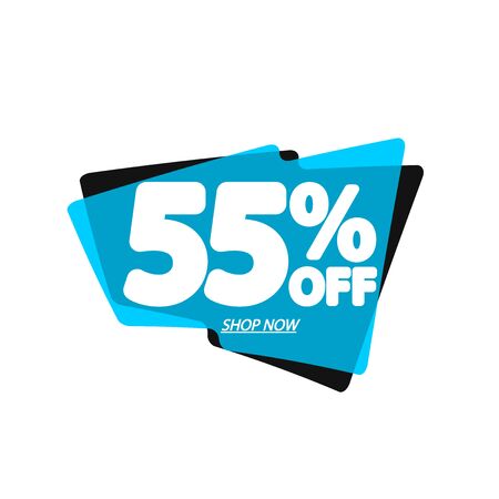 Sale 55% off, bubble banner design template, discount tag, app icon, vector illustration