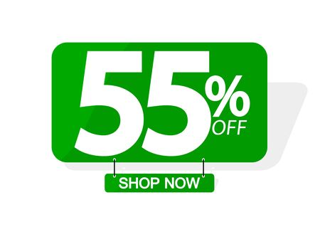 Sale 55% off, banner design template, discount tag, app icon, lowest price, vector illustration