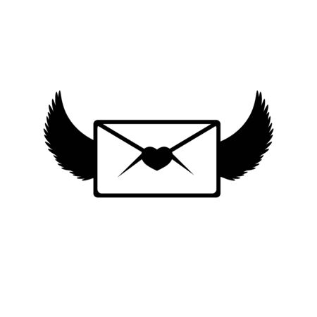 Envelope with wings, love message icon, Valentines Day symbol, graphic design template, vector illustrationのイラスト素材