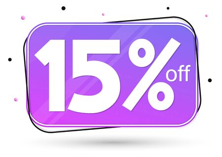Sale 15% off tag, discount banner design template, vector illustration