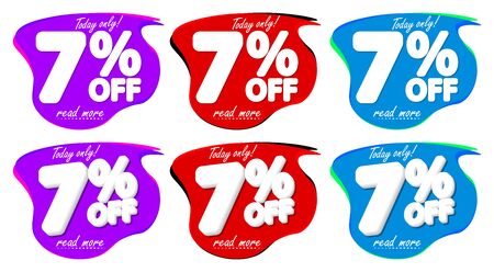 Set Sale 7% off bubble banners, discount tags design template, vector illustrationのイラスト素材