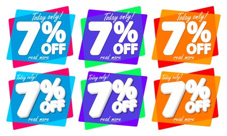 Set Sale 7% off bubble banners, discount tags design template, vector illustration