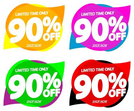 Set Sale 90% off bubble banners, discount tags design template, vector illustration