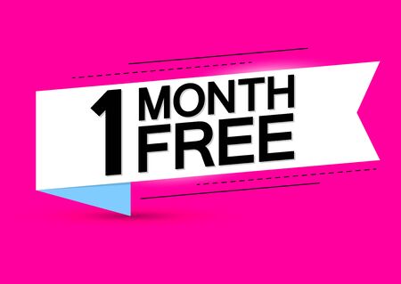 1 Month Free, sale tag design template, offer banner, white ribbon, vector illustrationのイラスト素材