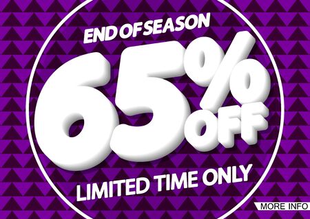 Sale 65% off, poster design template, discount banner, special offer, vector illustration