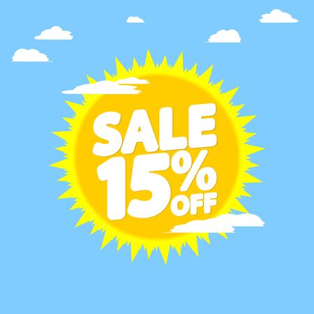 Sale 15% off, discount banner design template, promo tag, vector illustrationのイラスト素材