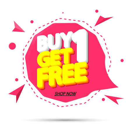 Buy 1 Get 1 Free, sale banner design template, discount speech bubble tag, vector illustrationのイラスト素材