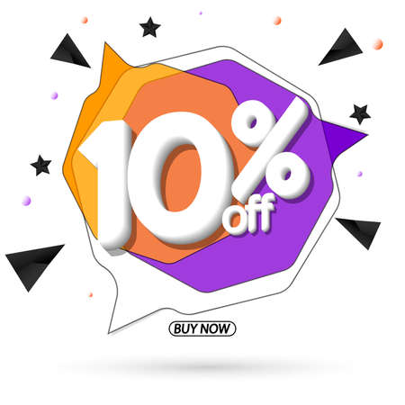 Sale 10% off tag, speech bubble banner design template, discount tag, lowest price, app icon, vector...