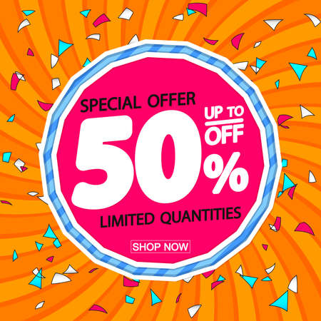 Sale 50% off, poster design template, discount banner, special offer, vector illustrationのイラスト素材