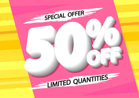 Sale 50% off, poster design template, discount banner, special offer, vector illustration