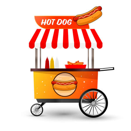 Hot Dog street shop cart design template, fast food logo, app icon, vector illustrationのイラスト素材