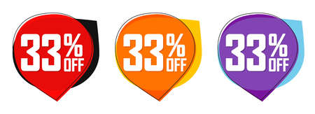 Set Sale 33% off bubble banners, discount tags design template, vector illustration