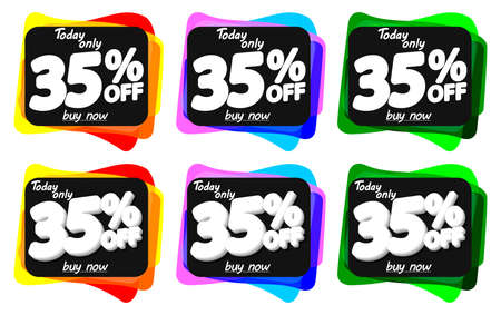 Set Sale 35% off bubble banners, discount tags design template, vector illustrationのイラスト素材