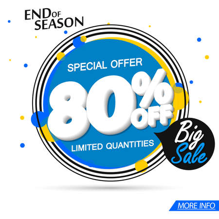 Sale 80% off, banner design template, discount tag, app icon, lowest price, vector illustrationのイラスト素材
