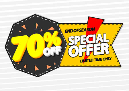 Sale 70% off, banner design template, discount tag, app icon, lowest price, vector illustration