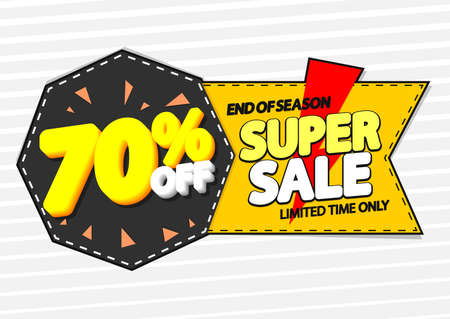 Sale 70% off, banner design template, discount tag, app icon, lowest price, vector illustration