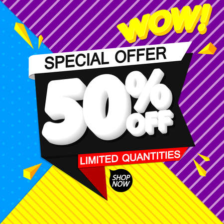 Sale 50% off, banner design template, discount tag, app icon, lowest price, vector illustrationのイラスト素材