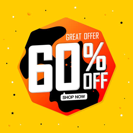 Sale 60% off, discount banner design template, promo tag, spend up and save more, vector...