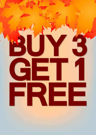 Buy 3 Get 1 Free, Autumn Sale poster design template, Fall discount banner, special offer, vector illustrationのイラスト素材