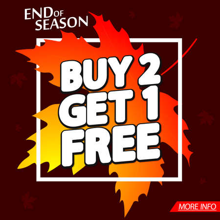 Buy 2 Get 1 Free, Autumn Sale poster design template, Fall discount banner, special offer, vector illustrationのイラスト素材