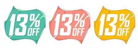 Set Sale 13% off banners, discount tags design template, promo app icons, vector illustrationのイラスト素材