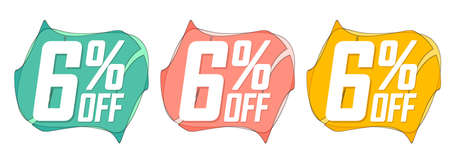 Set Sale 6% off banners, discount tags design template, promo app icons, vector illustration