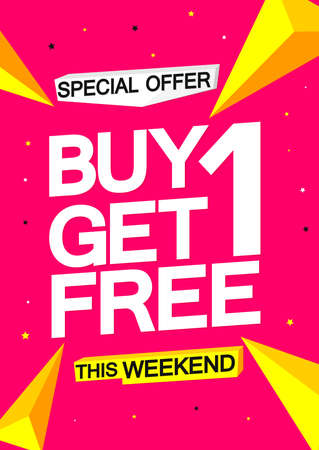 Buy 1 Get 1 Free, Sale poster design template, bogo offer, spend up and save more, vector illustrationのイラスト素材