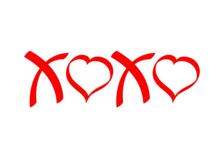 XOXO, hugs and kisses, isolated calligraphy lettering, words design template, vector illustrationのイラスト素材
