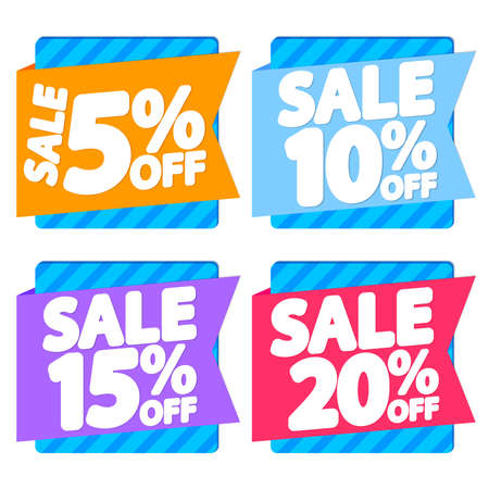 Set sale banners design template, discount tags. Set promo icons for online stores, vector illustrationのイラスト素材