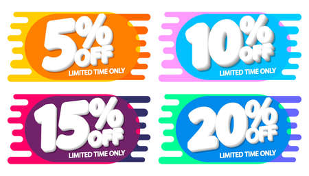 Set sale banners design template, discount tags. Set promo icons for online stores, vector illustrationのイラスト素材