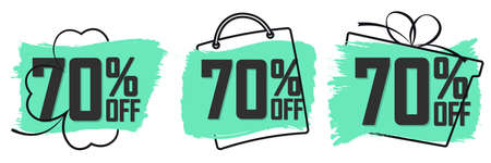 Set Sale 70% off banners, discount tags design template, special offer, end of season deal, app icons, vector illustrationのイラスト素材