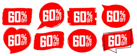 Set Sale 60% off banners, discount tags design template, special offer, end of season deal, app icons, vector illustrationのイラスト素材