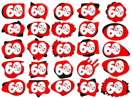 Set Sale 60% off banners, discount tags design template, special offer, end of season deal, app icons, vector illustrationのイラスト素材