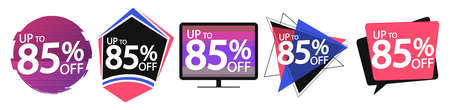 Set Sale 85% off banners, discount tags design template, special offer, end of season deal, app icons, vector illustrationのイラスト素材