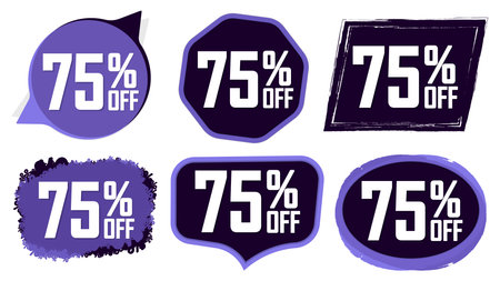 Set Sale 75% off banners, discount tags design template, special offer, end of season deal, app...