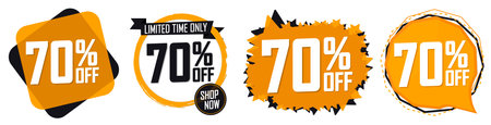 Set Sale 70% off banners, discount tags design template, special offer, end of season deal, app...