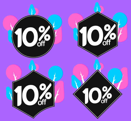 Set Sale 10% off banners, discount tags design template, promo app icons, extra deals, lowest price,...