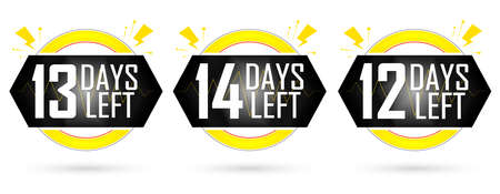 12, 13 and 14 Days Left for Sale, set countdown tags, start or to end offer, discount banners design template, app icons, don't miss out, vector illustrationのイラスト素材