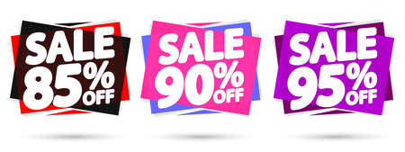 Set sale banners design template, discount tags. Set promo icons for online stores, vector illustrationのイラスト素材