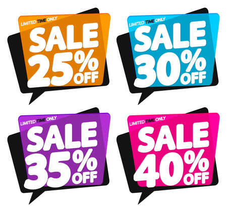 Set sale banners design template, discount tags. Set promo icons for online stores, vector illustrationのイラスト素材