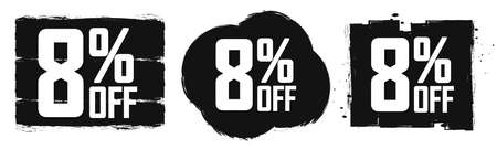 Set Sale 8% off banners, discount tags design template, promo app icons, extra deals, vector illustrationのイラスト素材