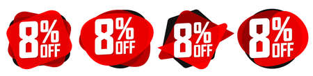 Set Sale 8% off banners, discount tags design template, promo app icons, extra deals, vector illustrationのイラスト素材