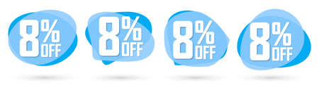 Set Sale 8% off banners, discount tags design template, promo app icons, extra deals, vector illustrationのイラスト素材