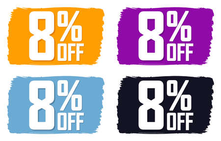 Set Sale 8% off banners, discount tags design template, promo app icons, extra deals, vector illustrationのイラスト素材