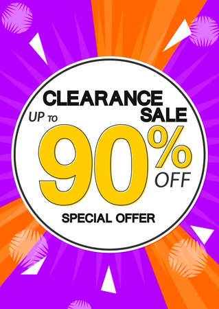 Sale 90% off, poster design template, discount banner, special offer, vector illustrationのイラスト素材