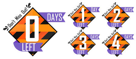 Set countdown tags, 0 up to 4 Days Left, discount banners design template, app icons, don't miss out, vector illustrationのイラスト素材