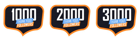 Set of Followers thank you banners design template, graphic icons for social media. 1000 followers. 2K followers. 3K followers. Congratulations follower network labels, vector illustration.のイラスト素材