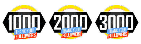 Set of Followers thank you banners design template, graphic icons for social media. 1000 followers. 2K followers. 3K followers. Congratulations follower network labels, vector illustration.のイラスト素材