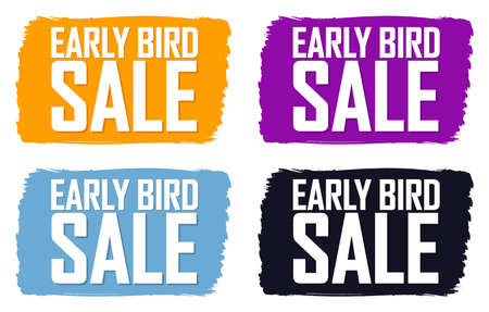 Set Early Bird Sale banners, discount tags design template, vector illustrationのイラスト素材
